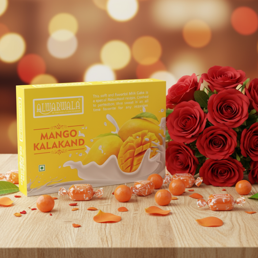 Alwarwala Combo - Mango Kalakand & Red Rose Bukke