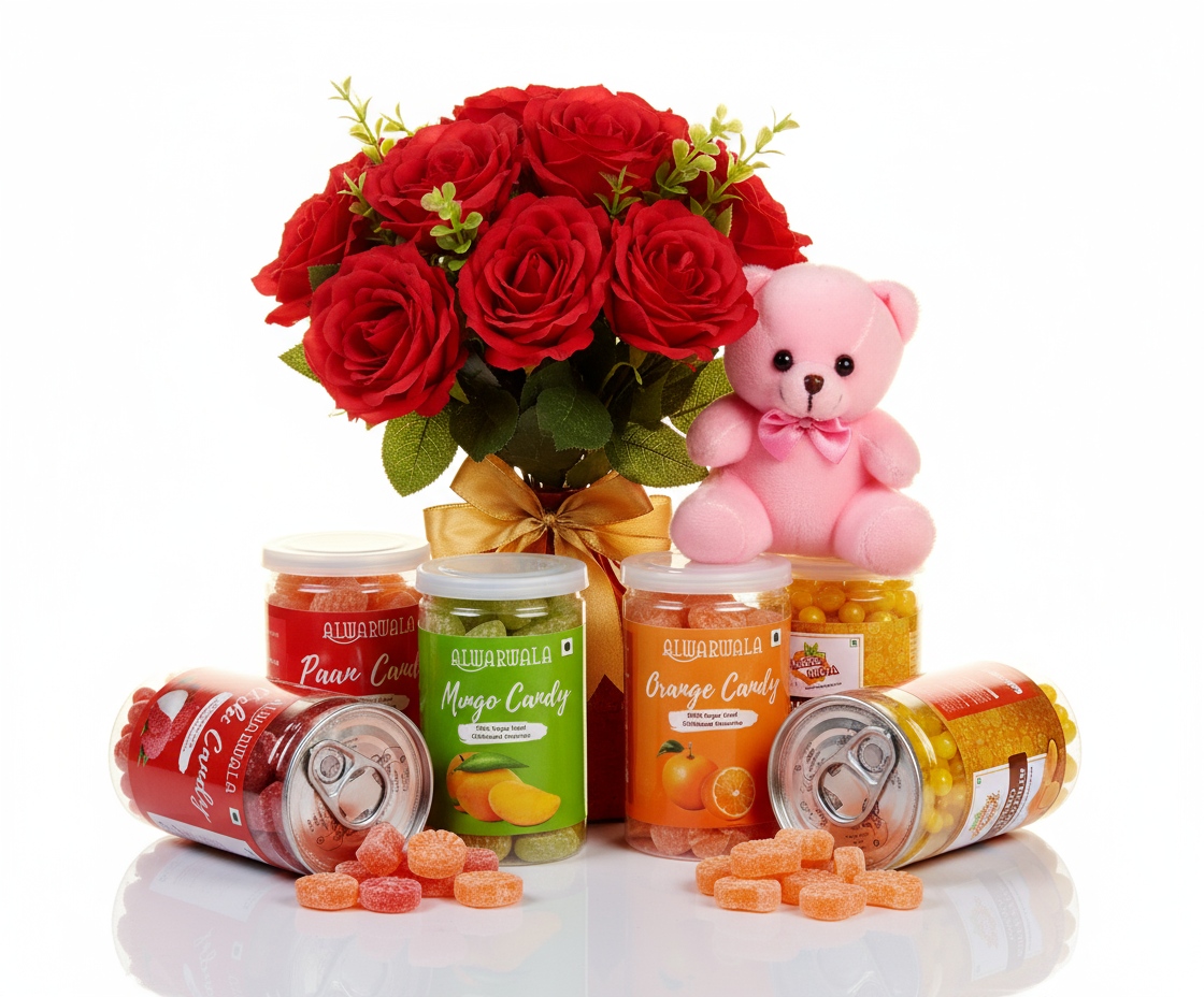 Deluxe Candy & Roses Gift Hamper